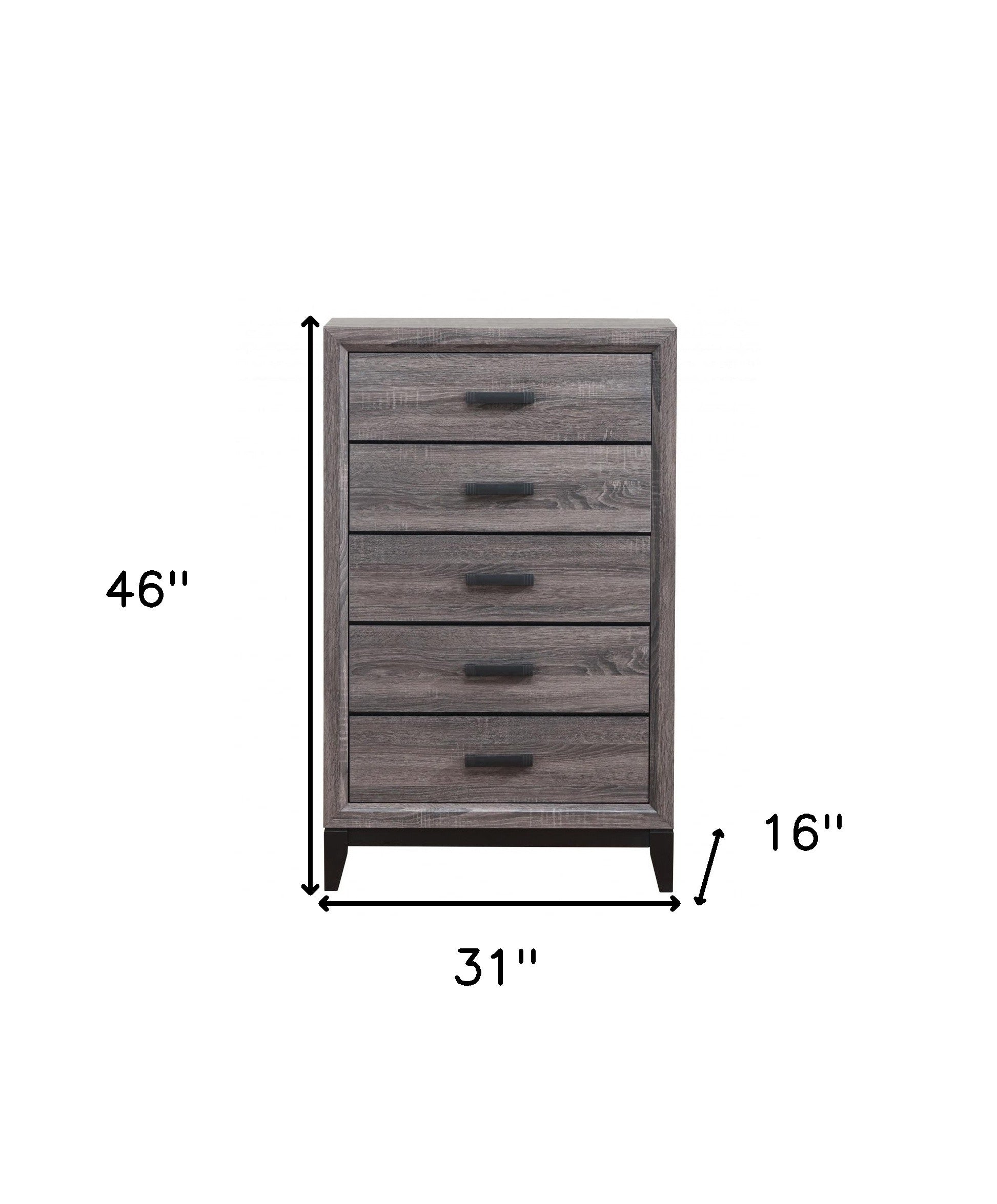 31" Grey Solid Wood Five Drawer Chest-5