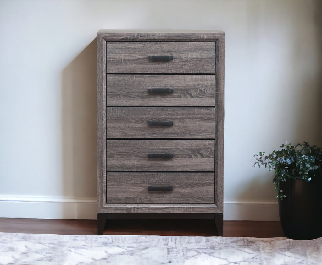 31" Grey Solid Wood Five Drawer Chest-0