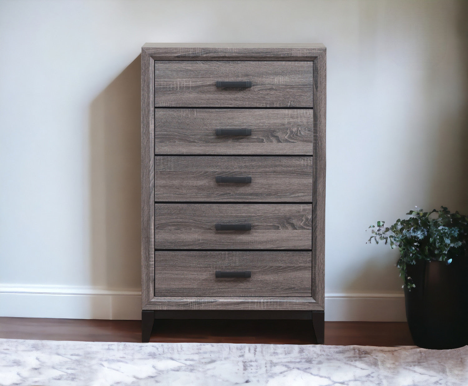31" Grey Solid Wood Five Drawer Chest-0