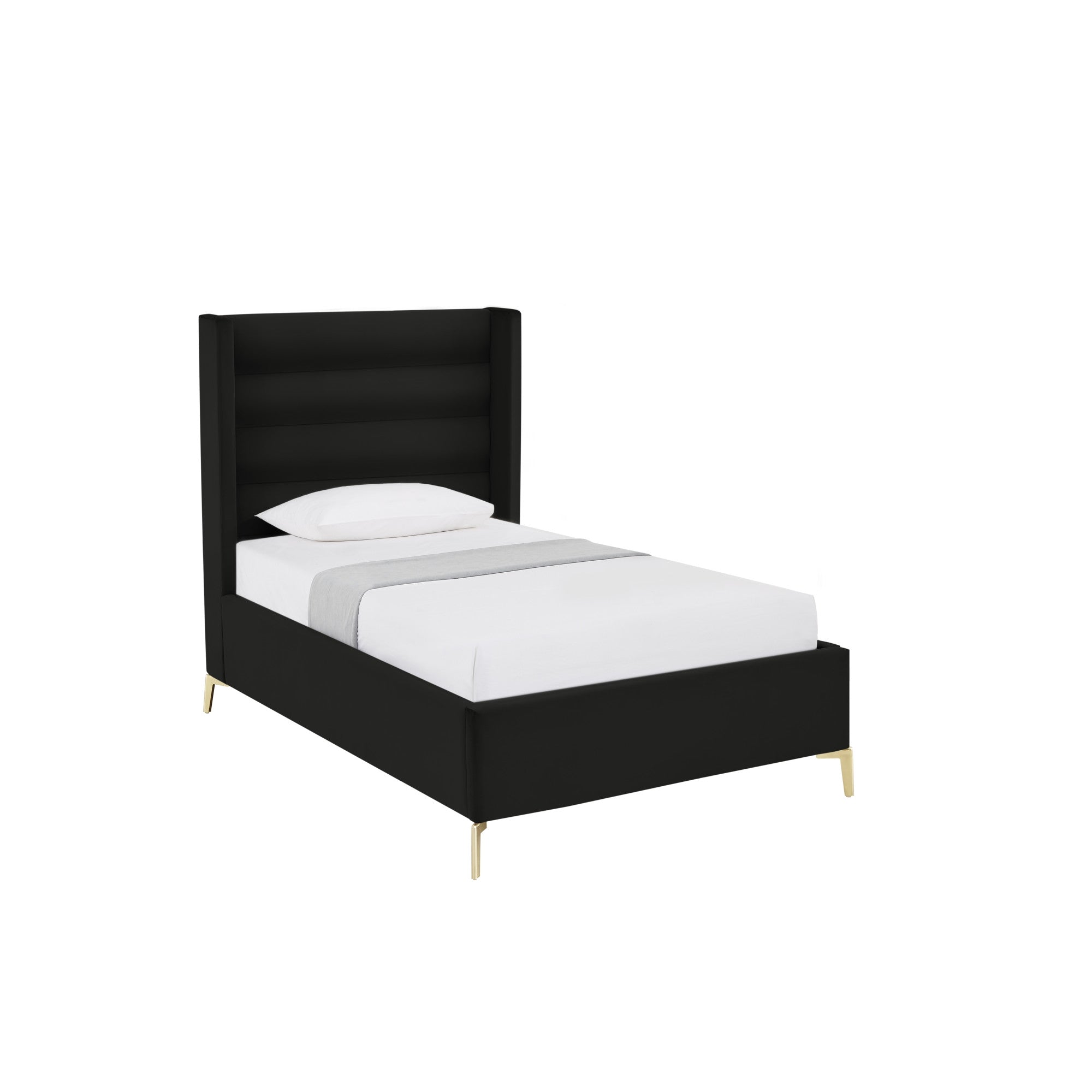 Black Velvet Upholstered Full Bed Frame
