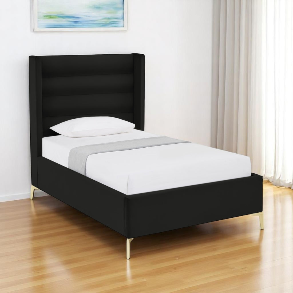 Black Velvet Upholstered Full Bed Frame