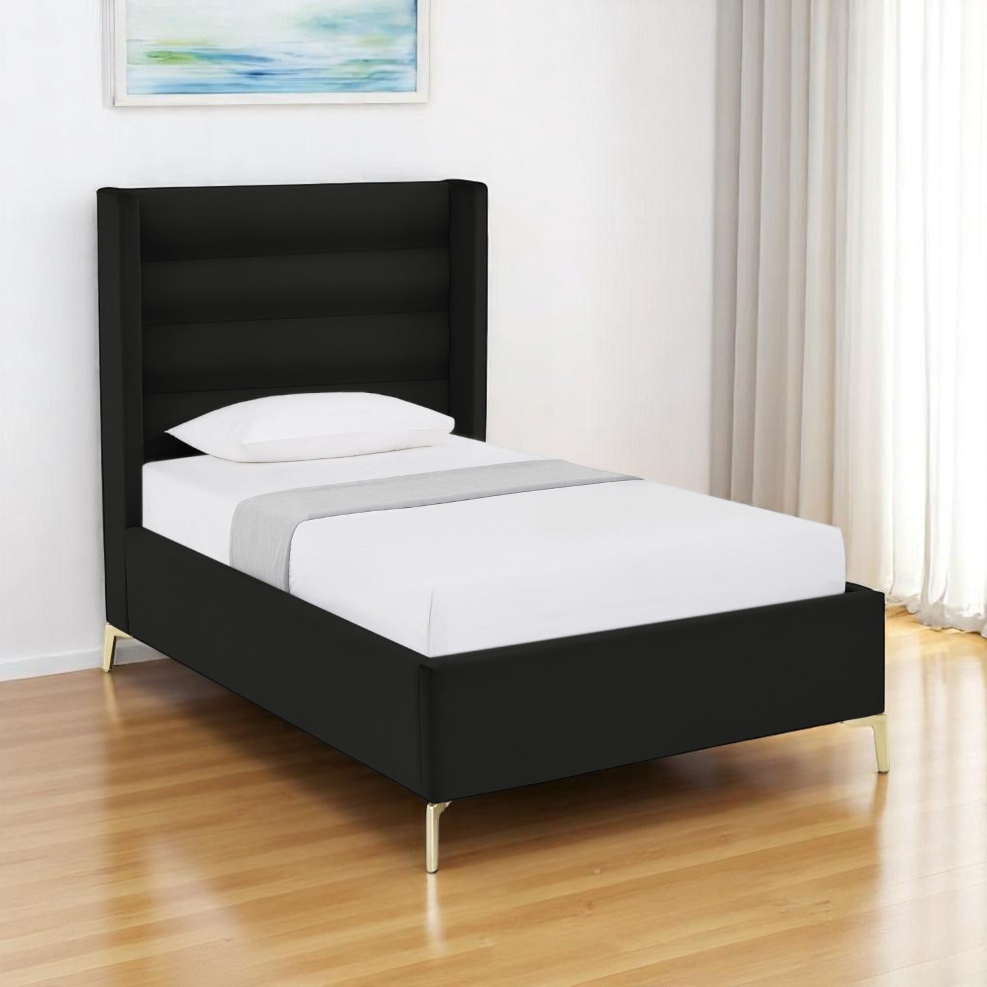 Black Velvet Upholstered Full Bed Frame
