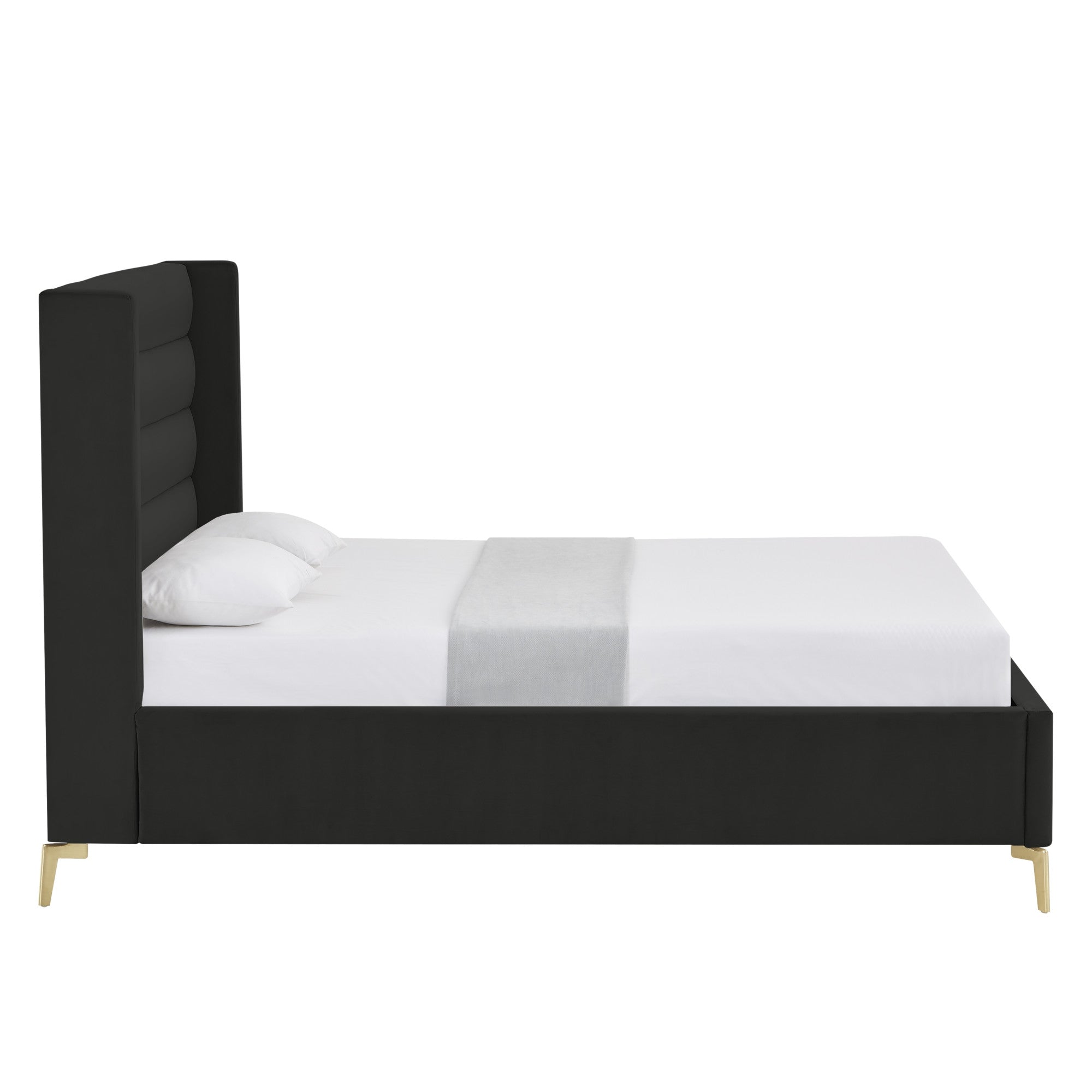 Black Velvet Upholstered Full Bed Frame