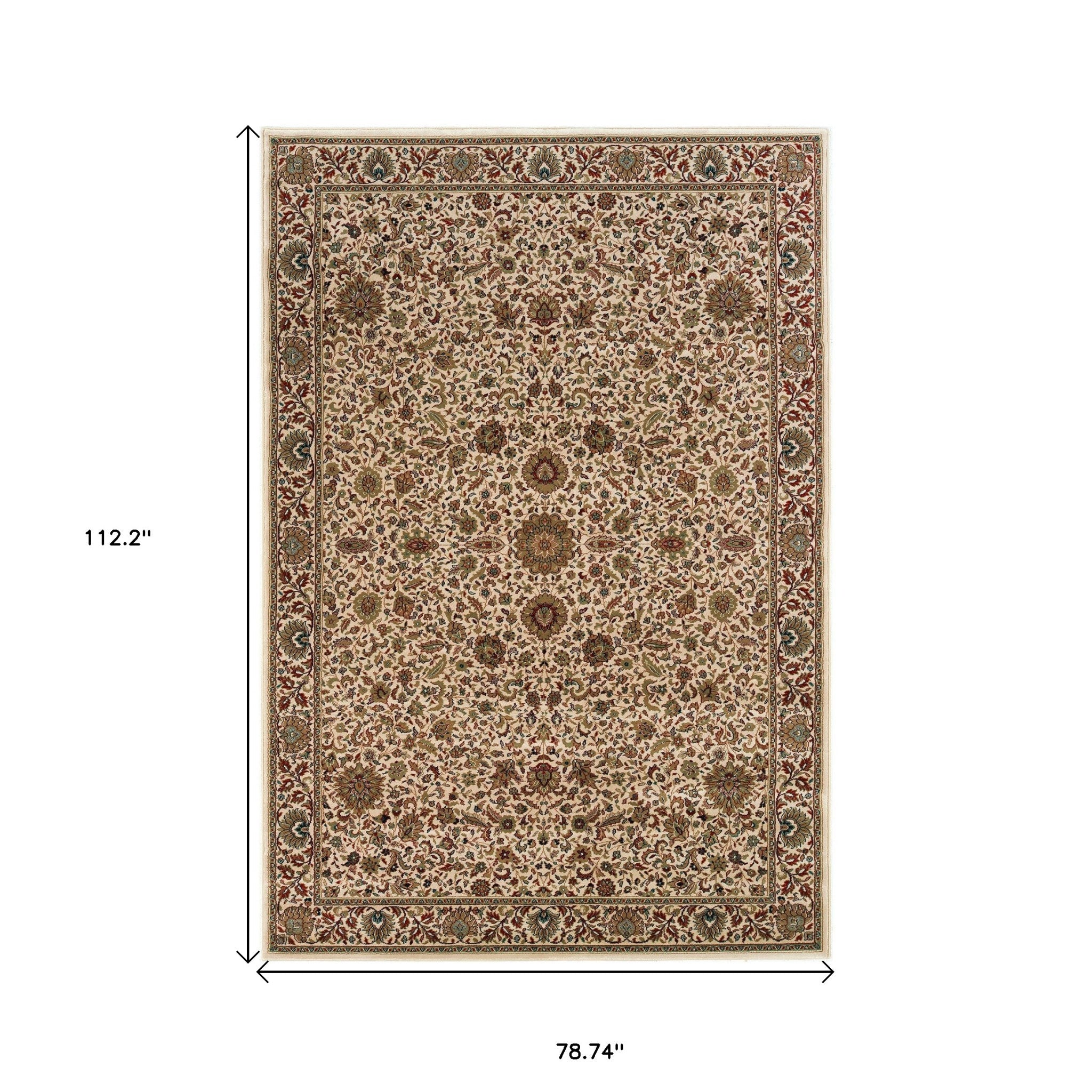 7' X 10' Ivory And Green Oriental Area Rug