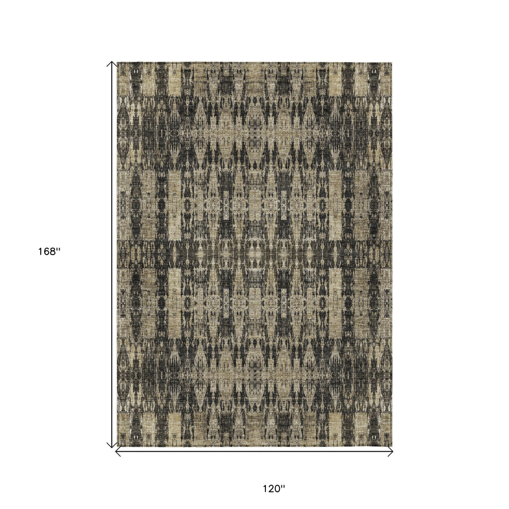 10' X 14' Black Taupe And Beige Moroccan Washable Indoor Outdoor Area Rug
