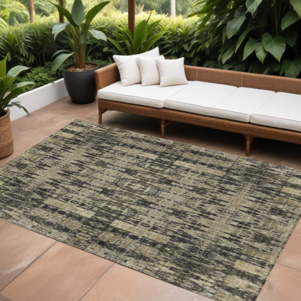 10' X 14' Black Taupe And Beige Moroccan Washable Indoor Outdoor Area Rug
