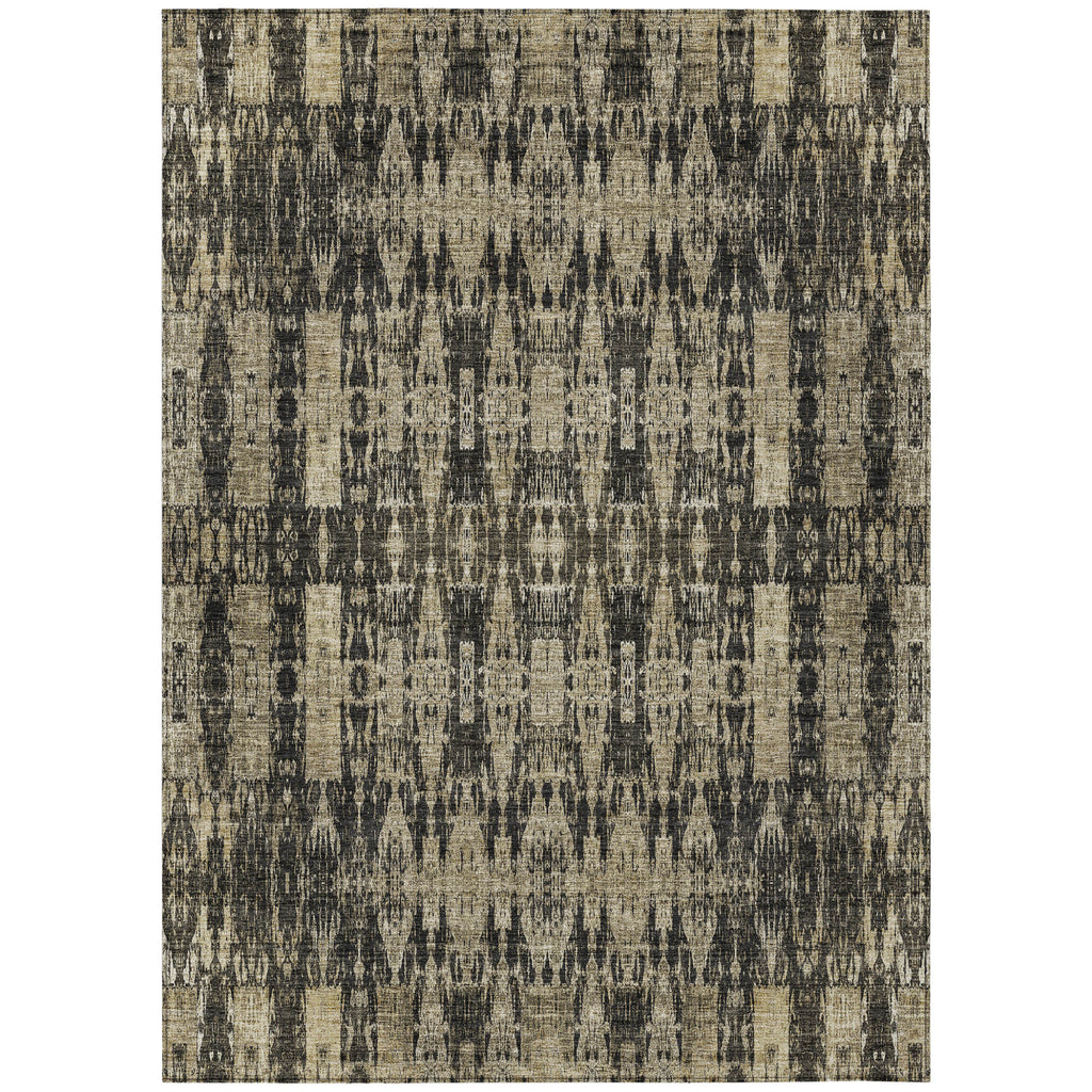10' X 14' Black Taupe And Beige Moroccan Washable Indoor Outdoor Area Rug