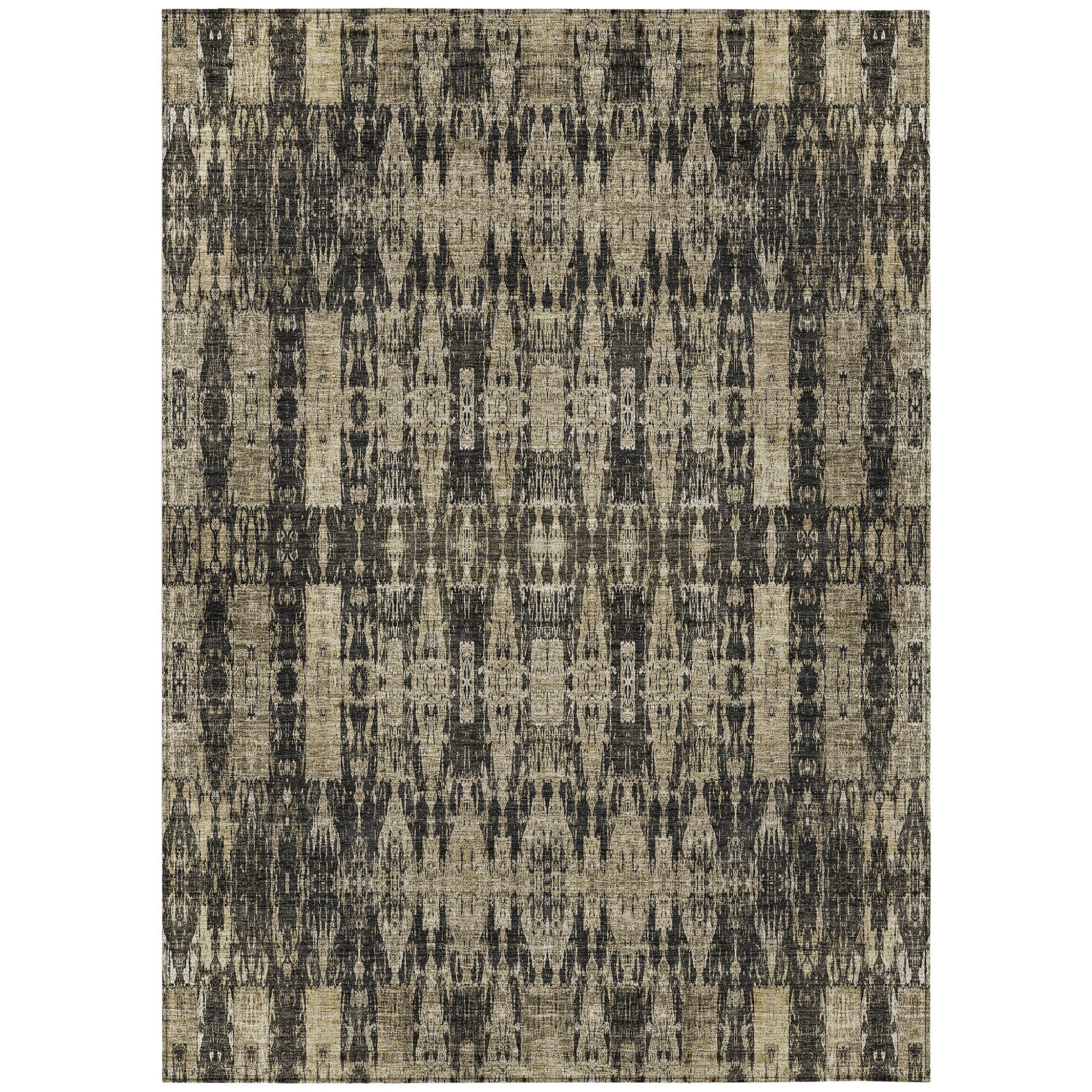 10' X 14' Black Taupe And Beige Moroccan Washable Indoor Outdoor Area Rug