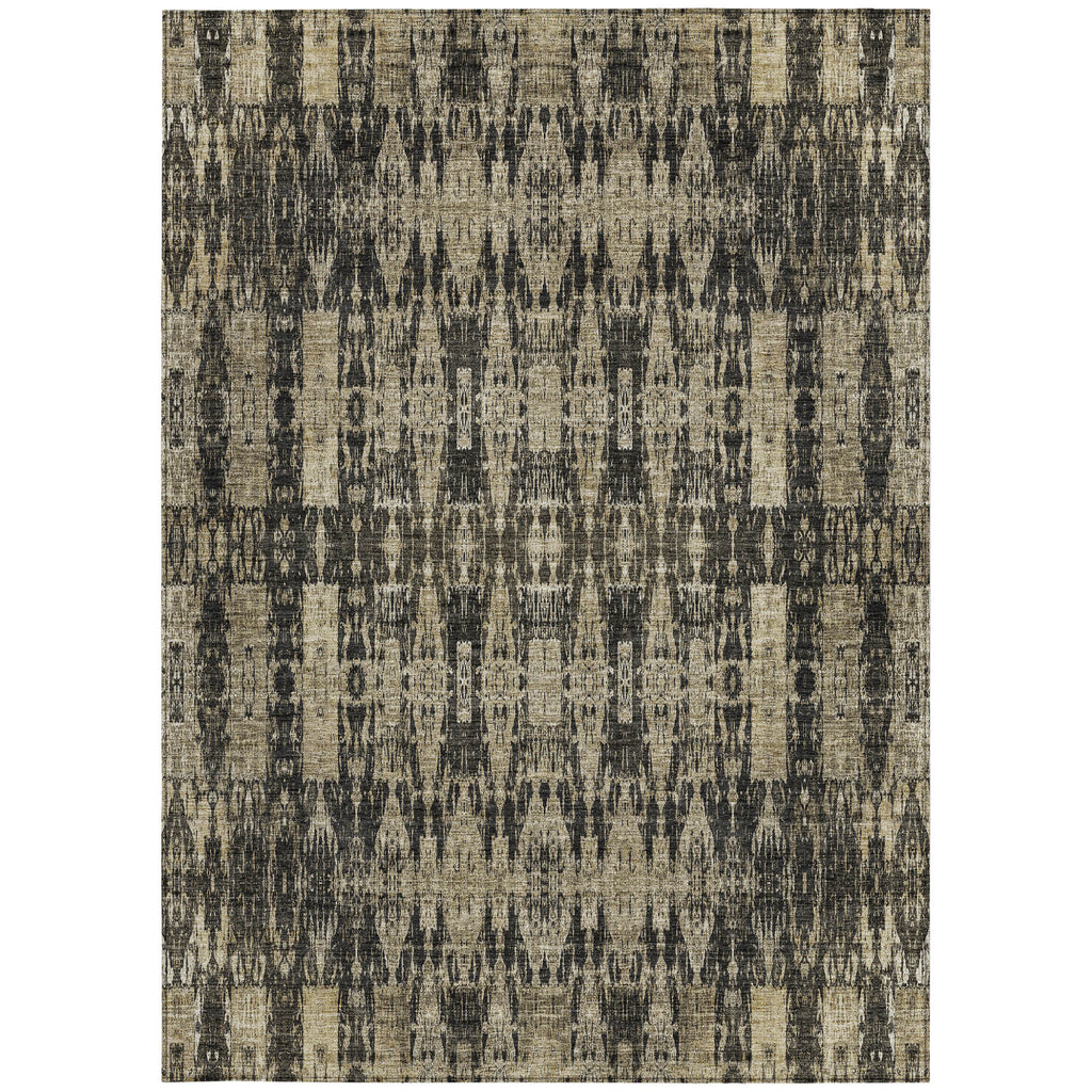 10' X 14' Black Taupe And Beige Moroccan Washable Indoor Outdoor Area Rug