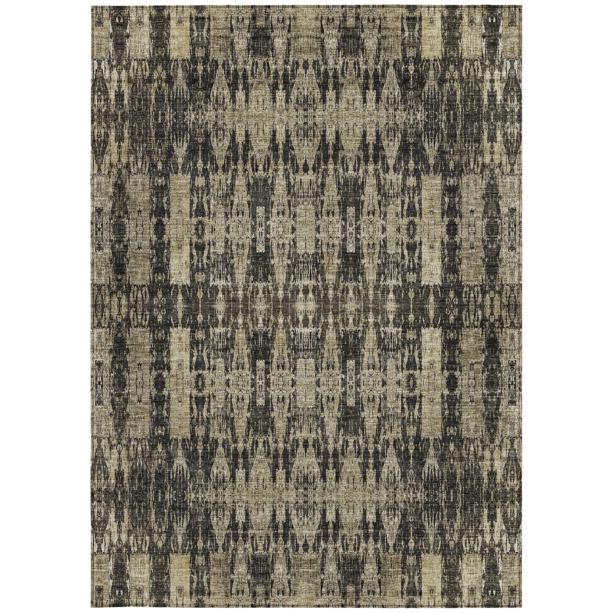 10' X 14' Black Taupe And Beige Moroccan Washable Indoor Outdoor Area Rug