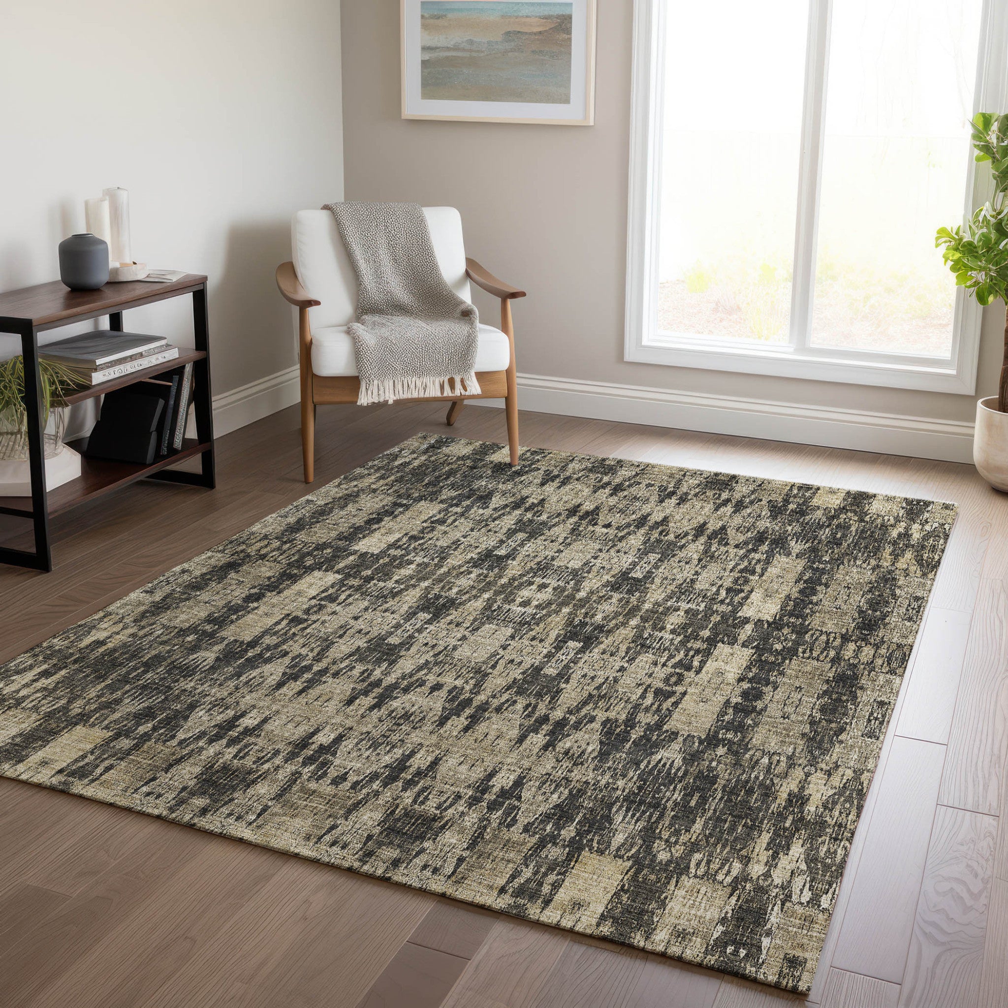 10' X 14' Black Taupe And Beige Moroccan Washable Indoor Outdoor Area Rug