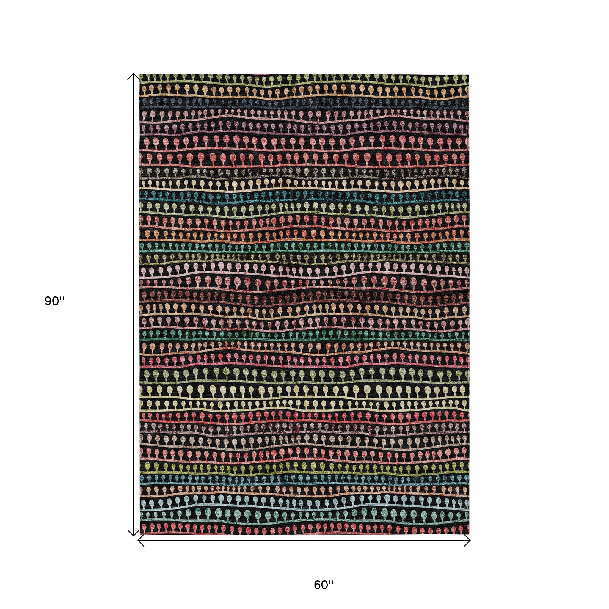 5' X 8' Black Green And Gold Striped Washable Indoor Outdoor Area Rug-2