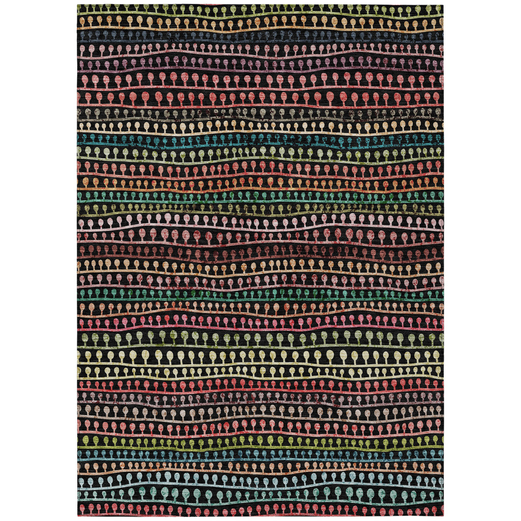 5' X 8' Black Green And Gold Striped Washable Indoor Outdoor Area Rug-1