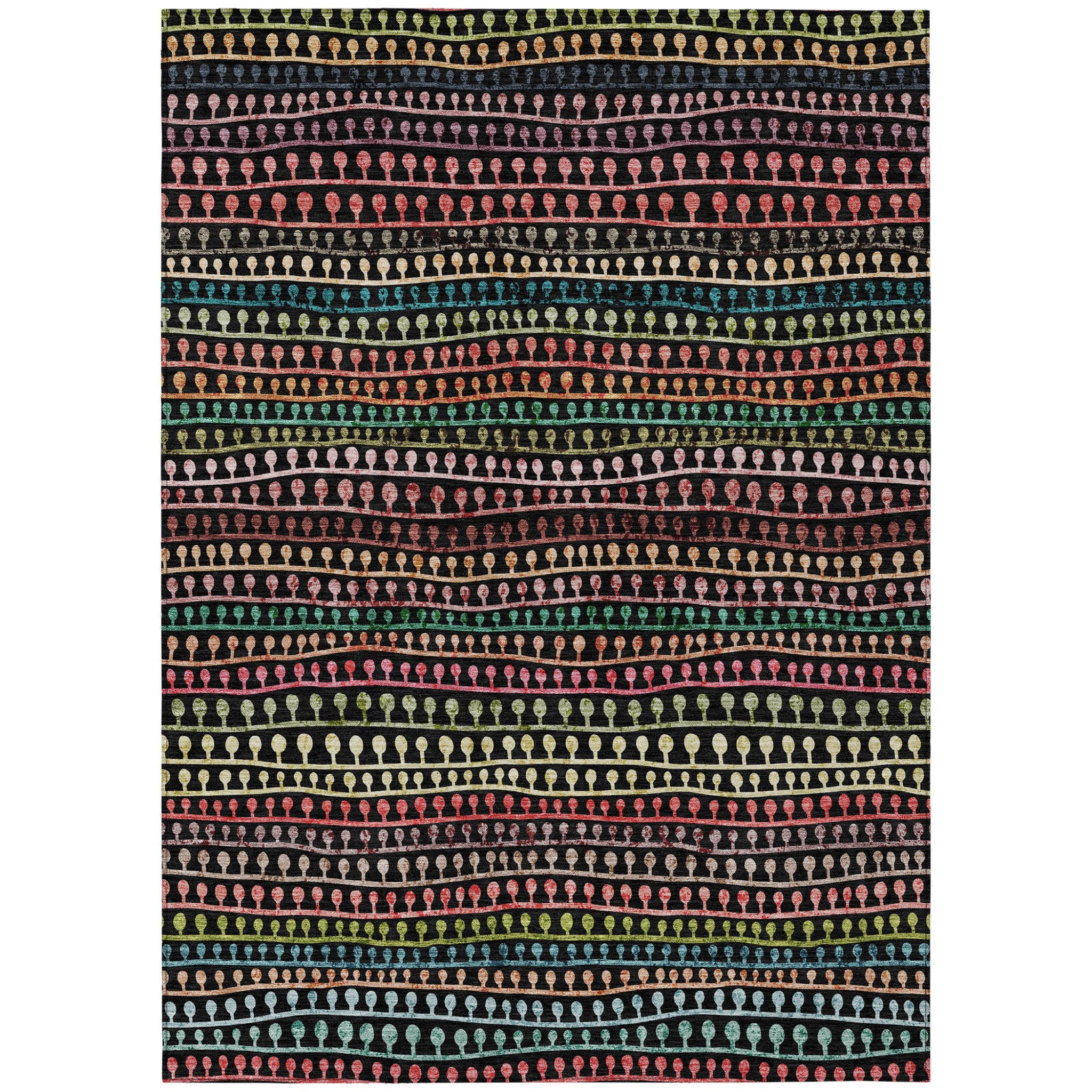 5' X 8' Black Green And Gold Striped Washable Indoor Outdoor Area Rug-1