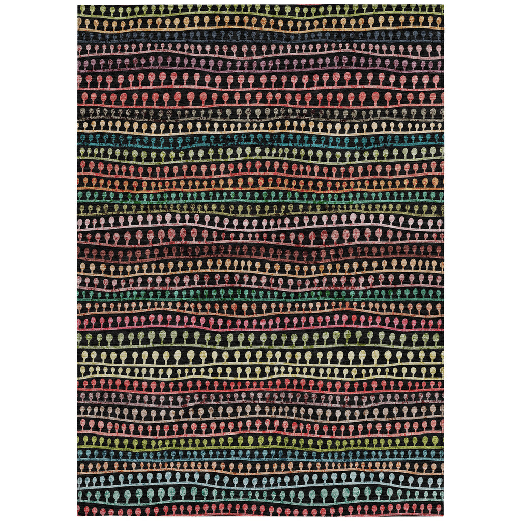 5' X 8' Black Green And Gold Striped Washable Indoor Outdoor Area Rug-6