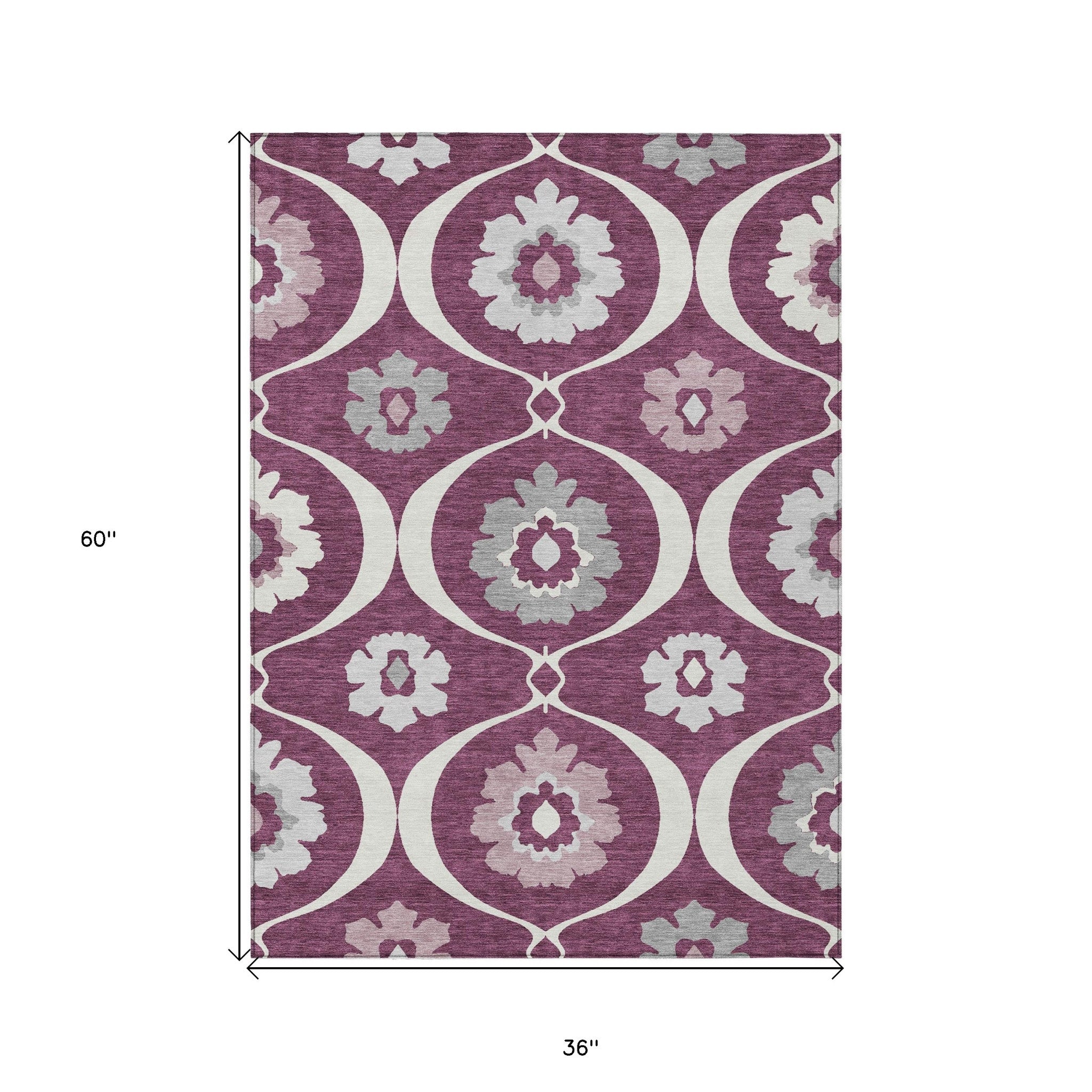 3' X 5' Eggplant Ivory And Gray Medallion Washable Indoor Outdoor Area Rug