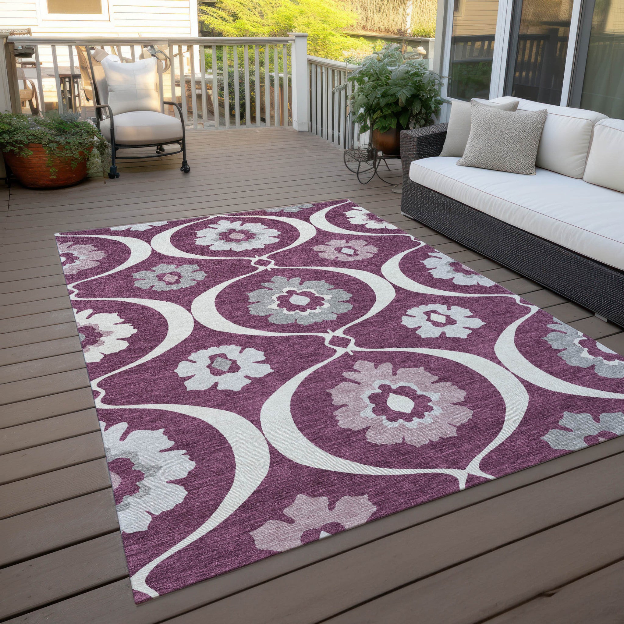3' X 5' Eggplant Ivory And Gray Medallion Washable Indoor Outdoor Area Rug