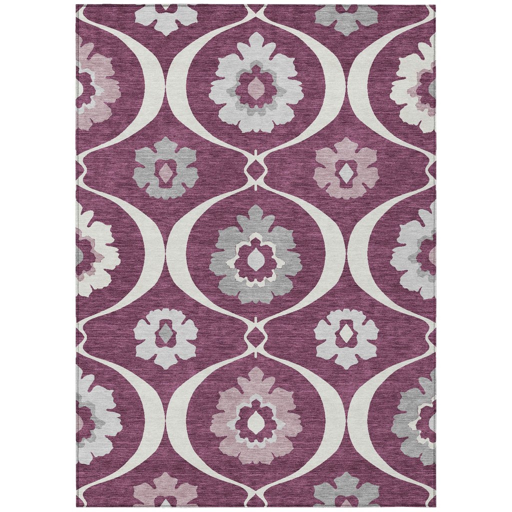 3' X 5' Eggplant Ivory And Gray Medallion Washable Indoor Outdoor Area Rug