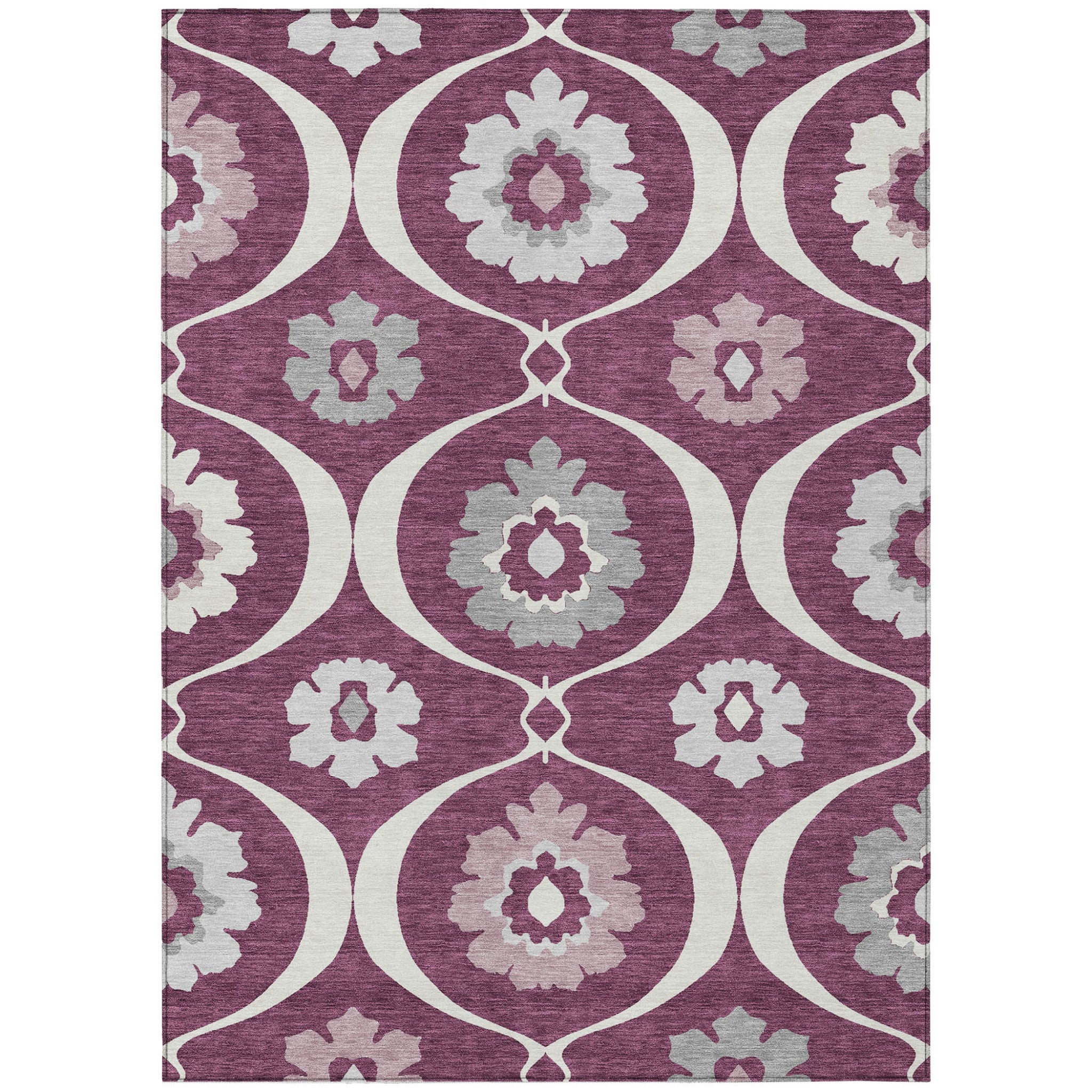3' X 5' Eggplant Ivory And Gray Medallion Washable Indoor Outdoor Area Rug