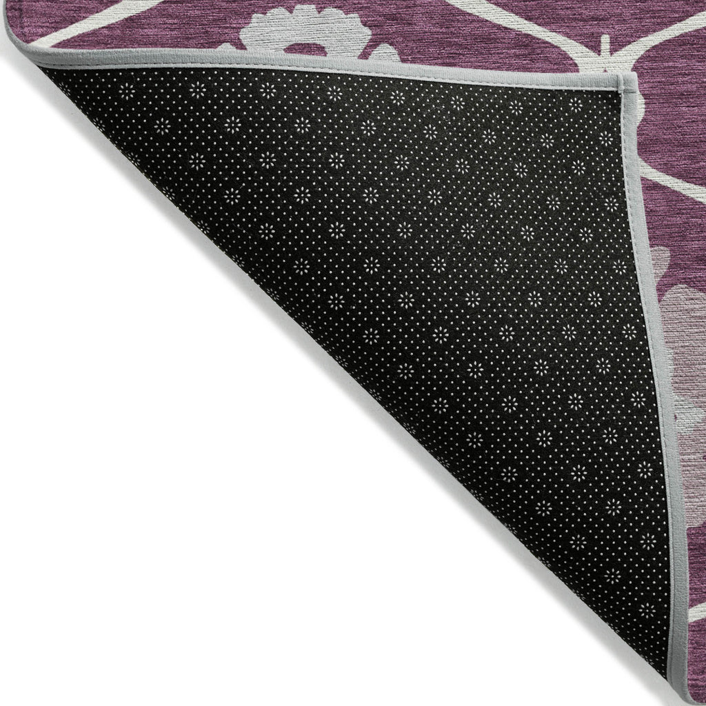 3' X 5' Eggplant Ivory And Gray Medallion Washable Indoor Outdoor Area Rug