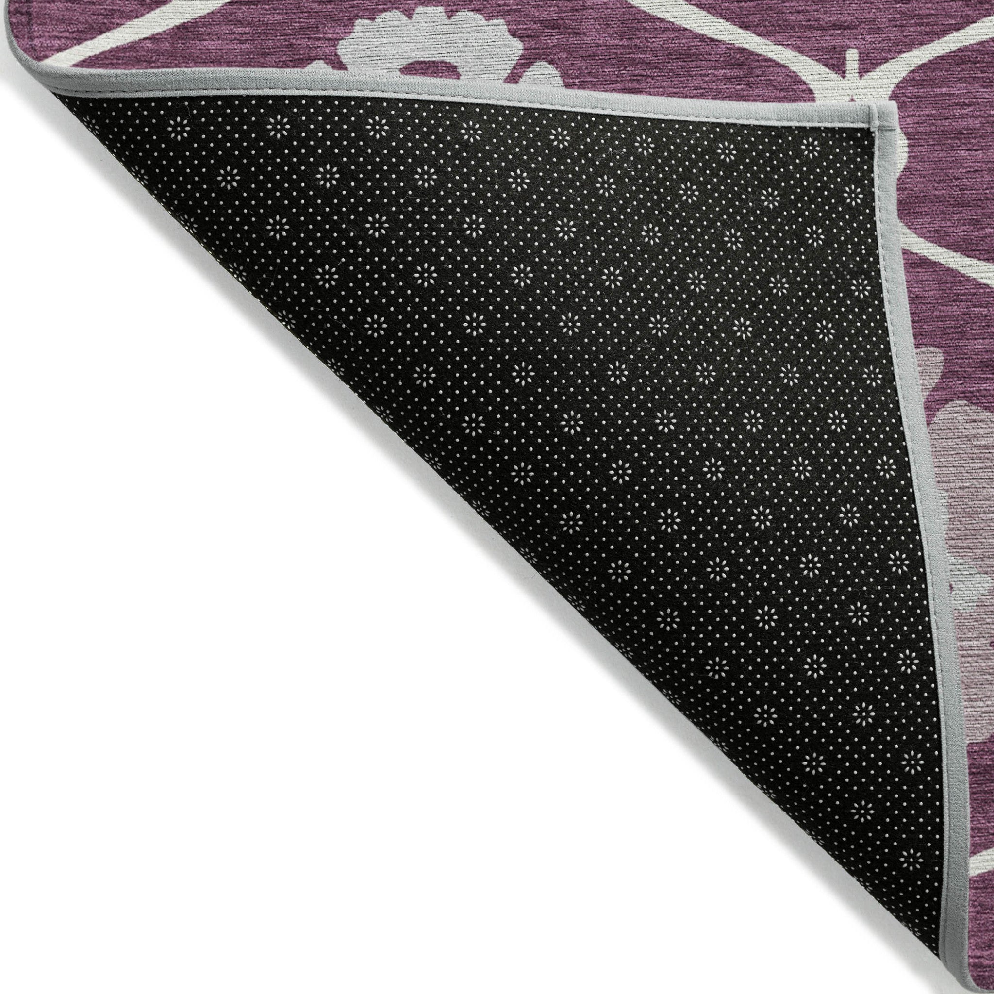 3' X 5' Eggplant Ivory And Gray Medallion Washable Indoor Outdoor Area Rug