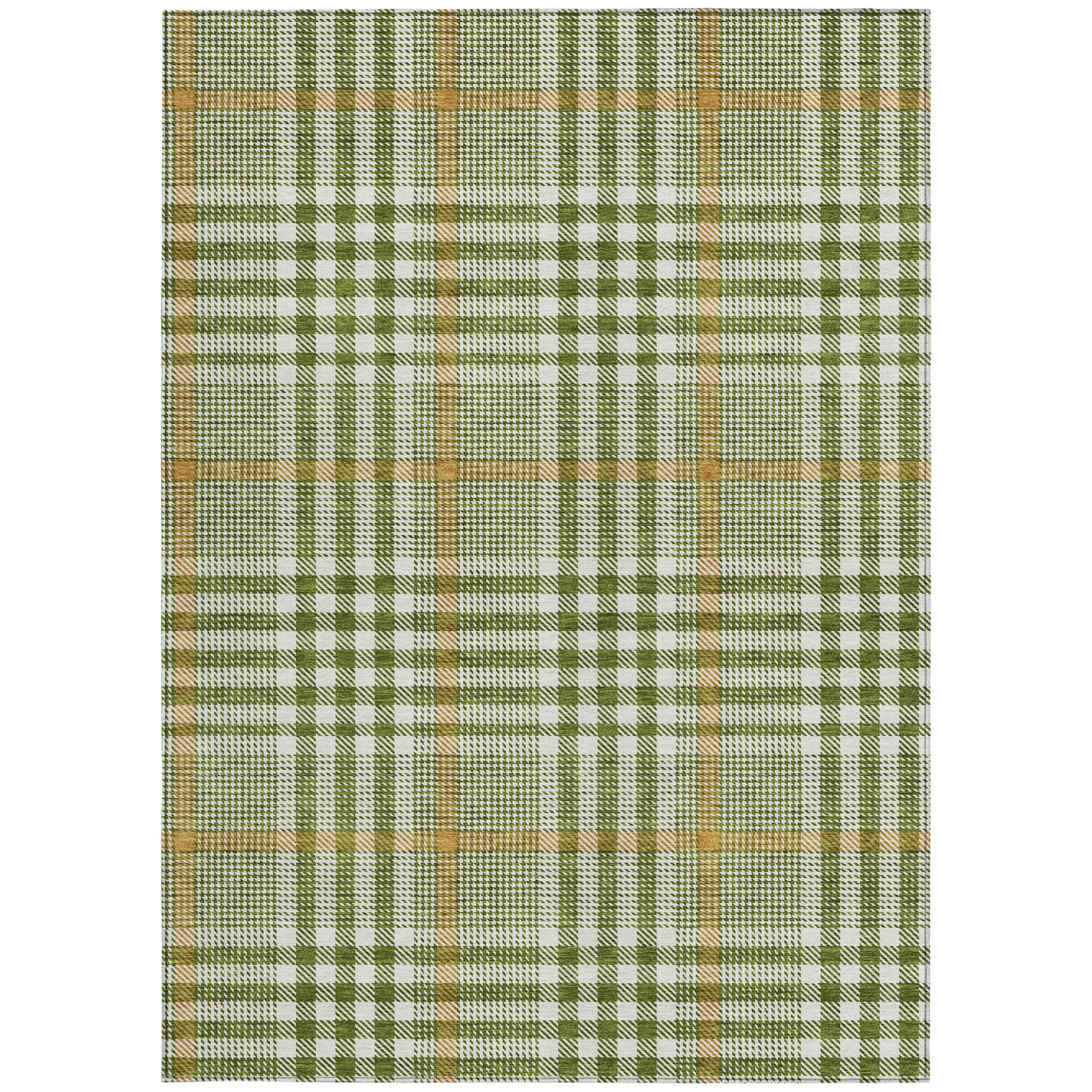 8' X 10' Olive Green Brown And Ivory Plaid Washable Indoor Outdoor Area Rug