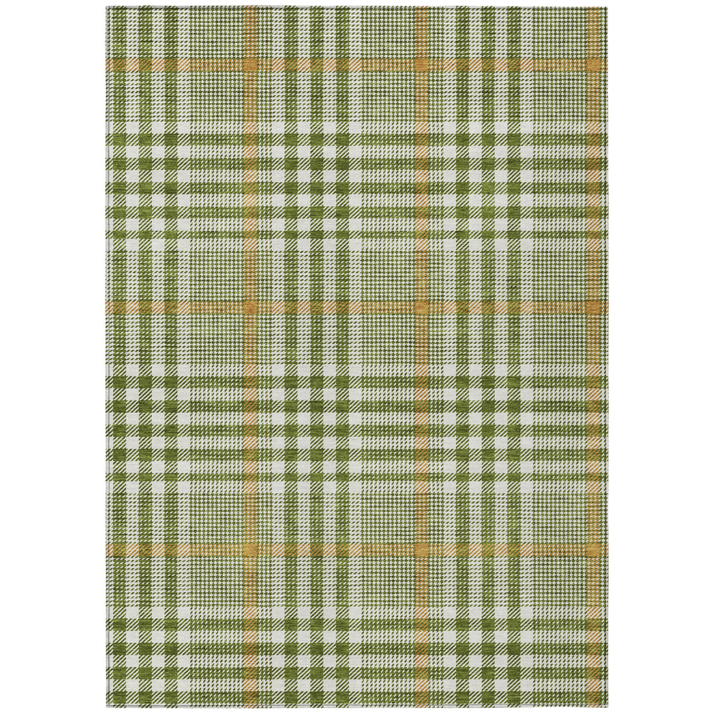 8' X 10' Olive Green Brown And Ivory Plaid Washable Indoor Outdoor Area Rug