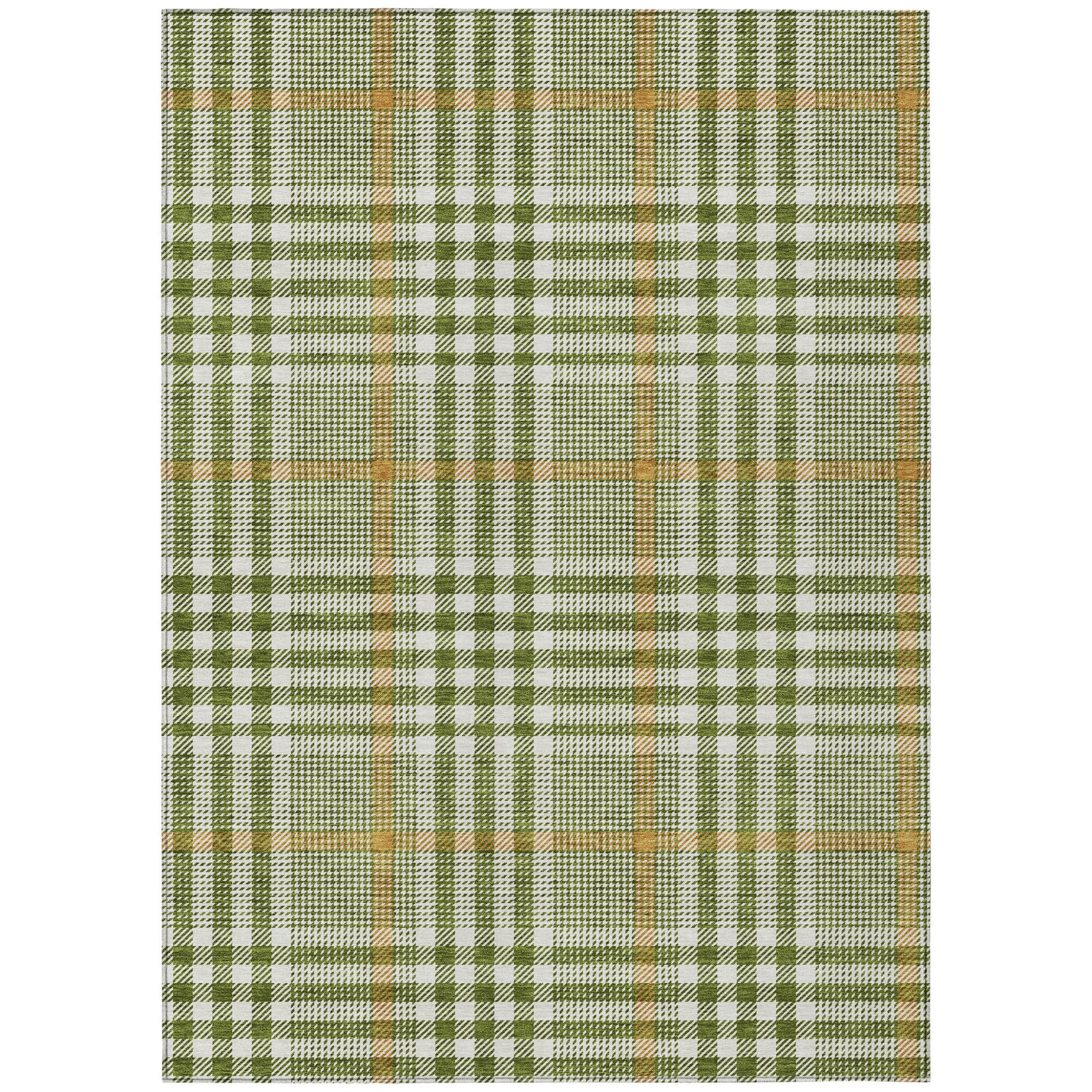 8' X 10' Olive Green Brown And Ivory Plaid Washable Indoor Outdoor Area Rug
