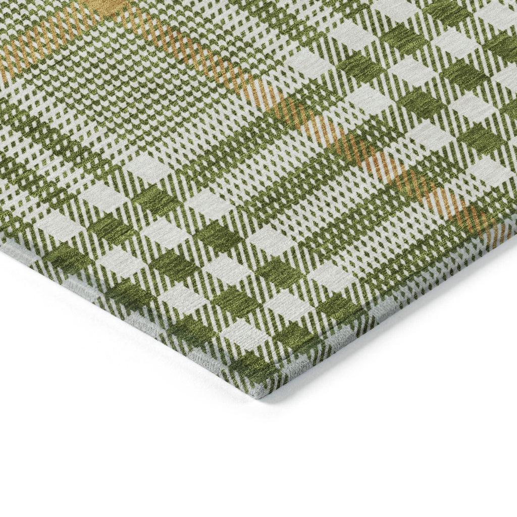 8' X 10' Olive Green Brown And Ivory Plaid Washable Indoor Outdoor Area Rug