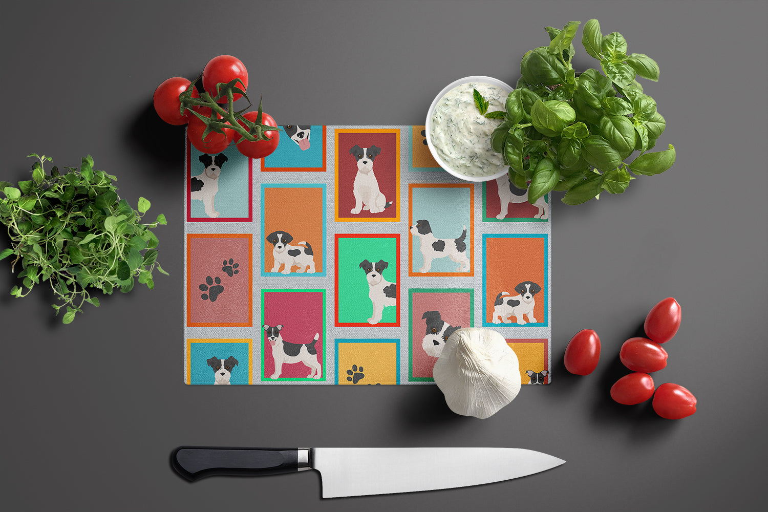 Lots of Jack Russell Terrier Glass Cutting Board-2